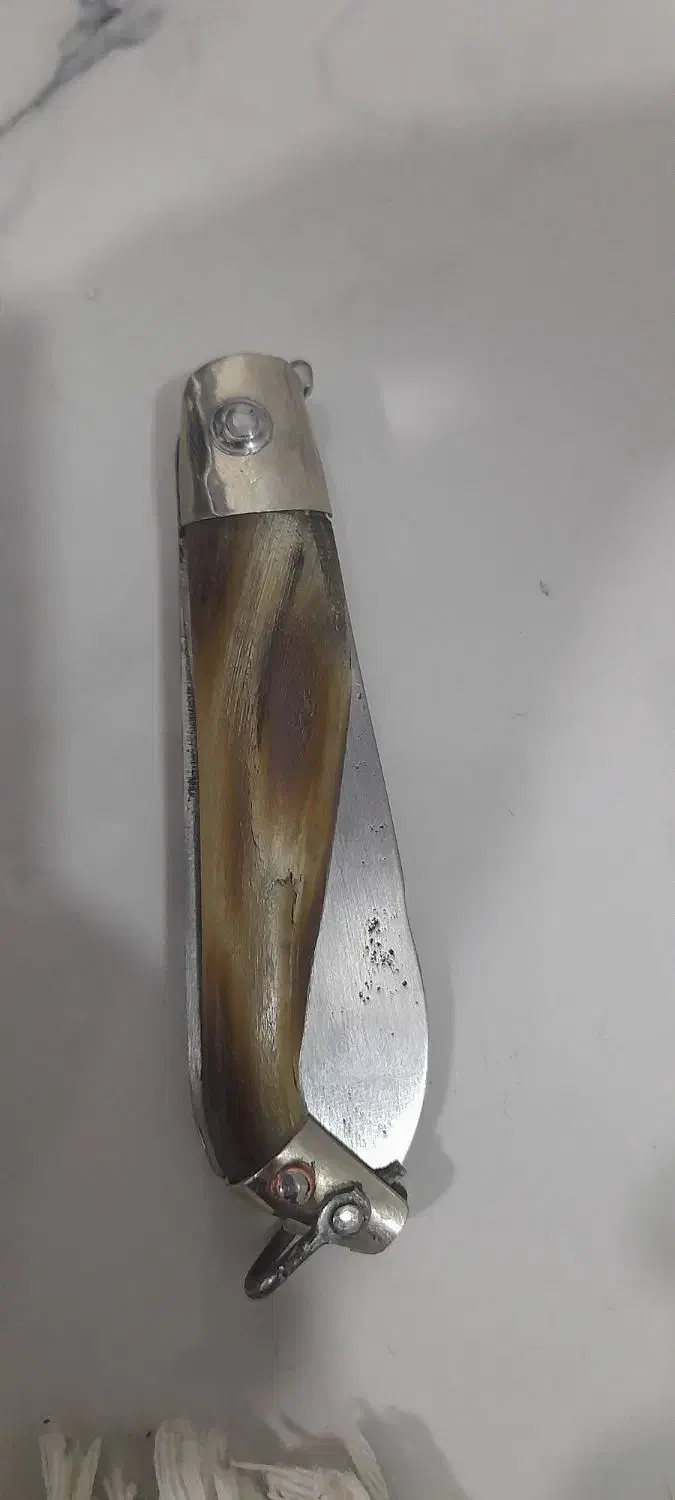 چاقو استاد حسینعلی میر عباسی ۲خط و ۲مهر دسته ش.ا.خ|کلکسیون اشیاء عتیقه|شهرکرد, |دیوار