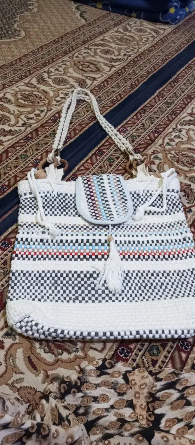 کیف دوشی مکرومه دستباف زیبا|کیف، کفش، کمربند|سنندج, |دیوار