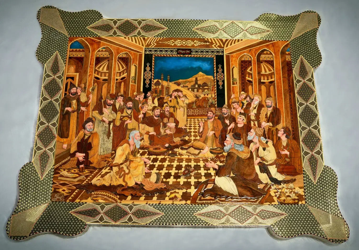 تابلوی معرق و خاتم برجسته طرح بزم درویشان|صنایع دستی و سایر لوازم تزئینی|پرند, فاز ۴|دیوار