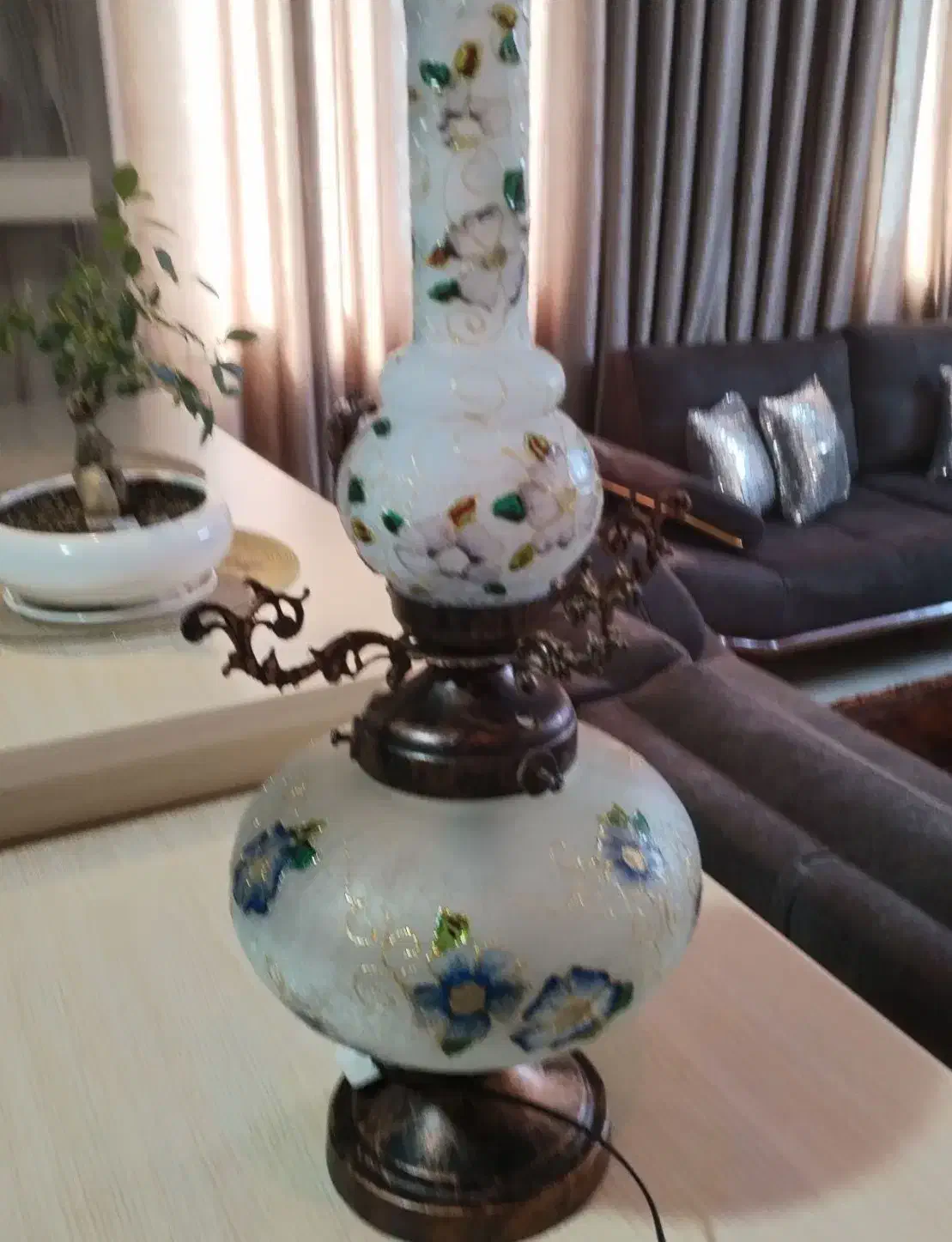 آباژور زیبا نقاشی روی شیشه با هنر دست ویترای|چراغ خواب و آباژور|پرند, فاز ۵|دیوار