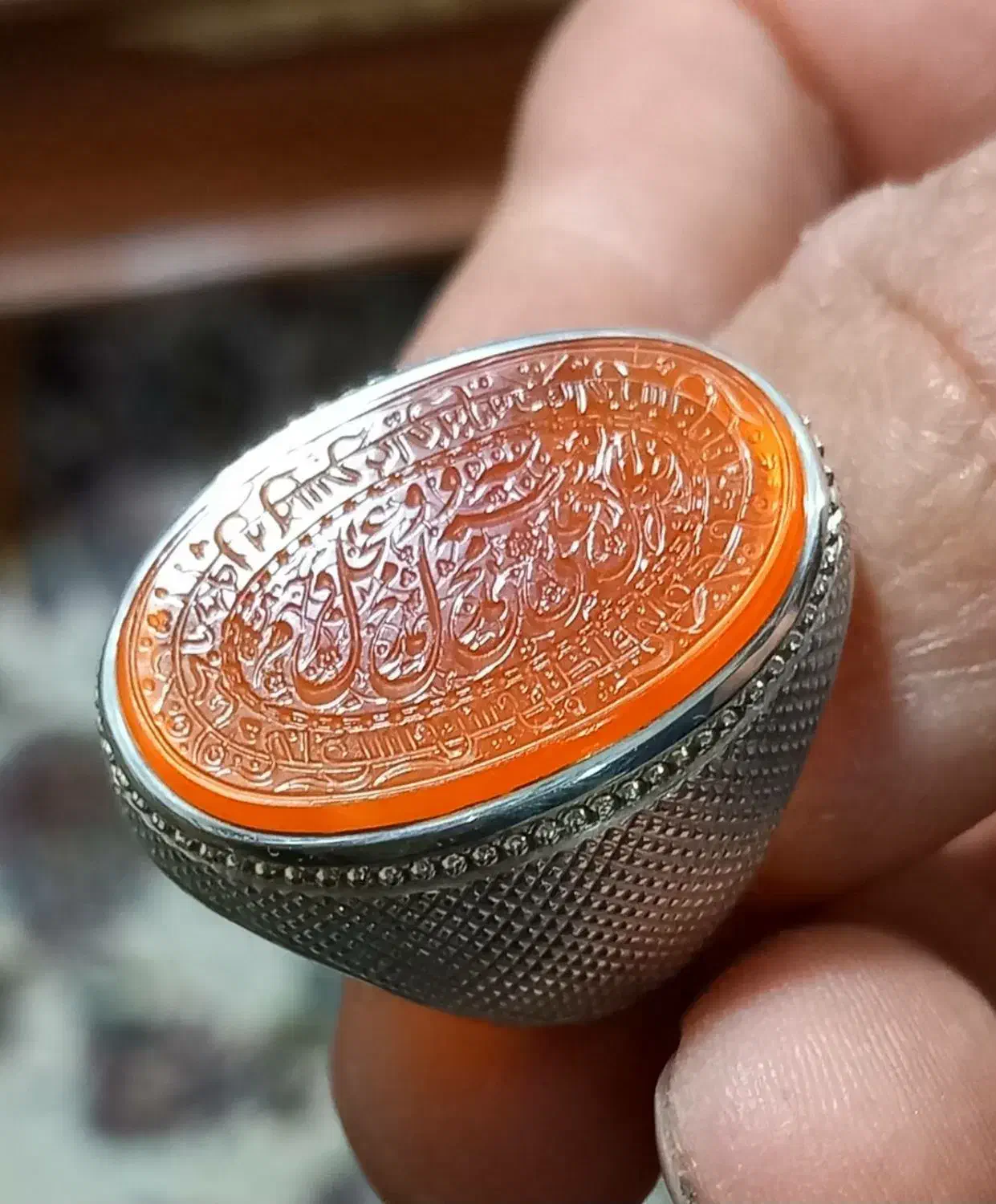 انگشتر خطی عقیق یمنی پرتقالی|جواهرات|سنندج, |دیوار