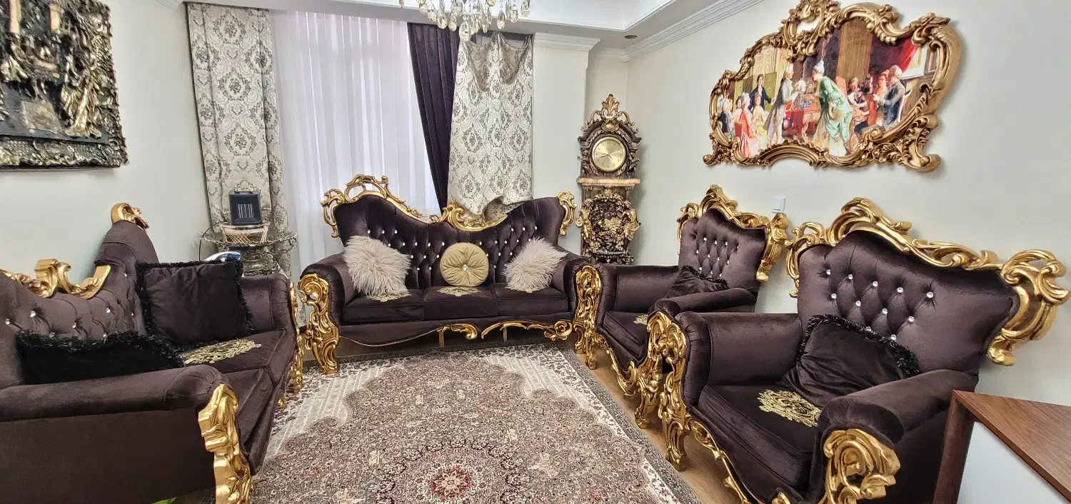 سرویس مبلمان + ناهار خوری تمام چوب راش (ورق طلا)|مبلمان خانگی و میز عسلی|تهران, فردوس|دیوار