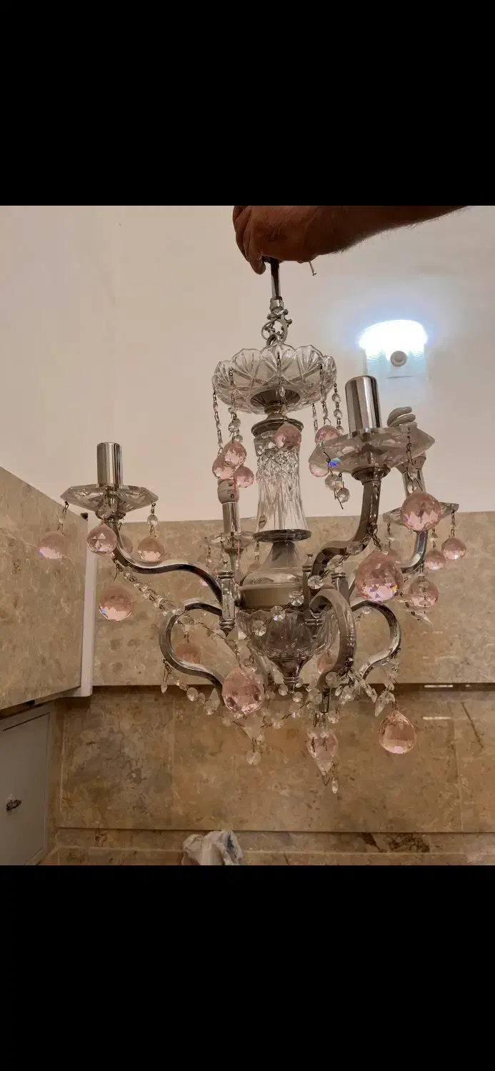 لوستر کرستالی جنس عالی با دو عدد دیوار کوب|لوستر و چراغ آویز|کرمان, |دیوار