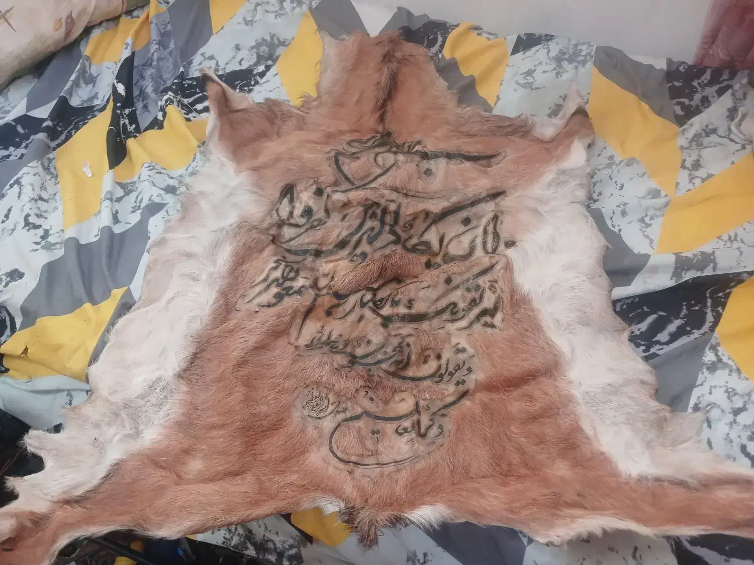 پوست آهوی قدیمی وان یکاد سوخته شده روی پوست|کلکسیون اشیاء عتیقه|اندیشه, اندیشه فاز ۵|دیوار