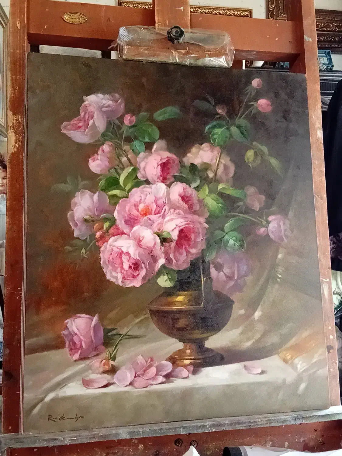 تابلو رنگروغن (گلهای صورتی گلدان مسی)|تابلو، نقاشی، عکس|تبریز, |دیوار