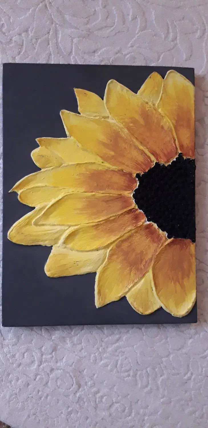 تابلوی رنگ روغن برجسته آفتابگردان|تابلو، نقاشی، عکس|تهران, سازمان برنامه جنوبی|دیوار