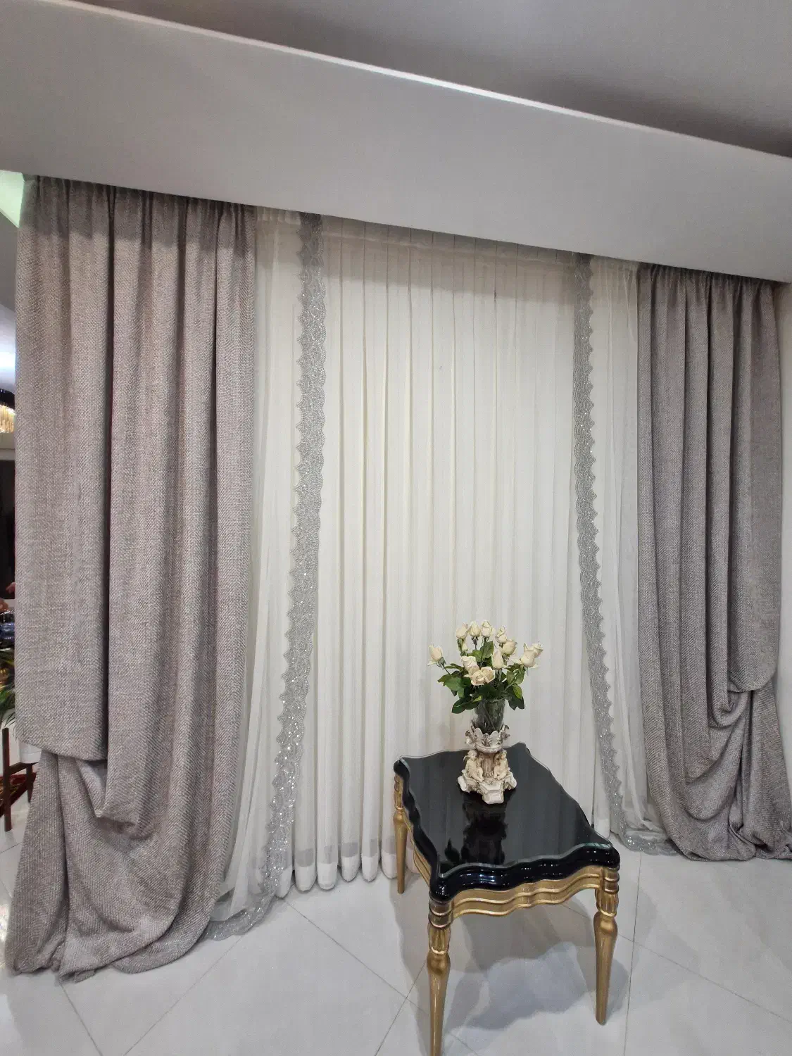 پرده ترک پذیرایی نو مناسب جهیزیه بسیار شیک و زیبا|پرده، رانر، رومیزی|تهران, شهرک آزمایش|دیوار