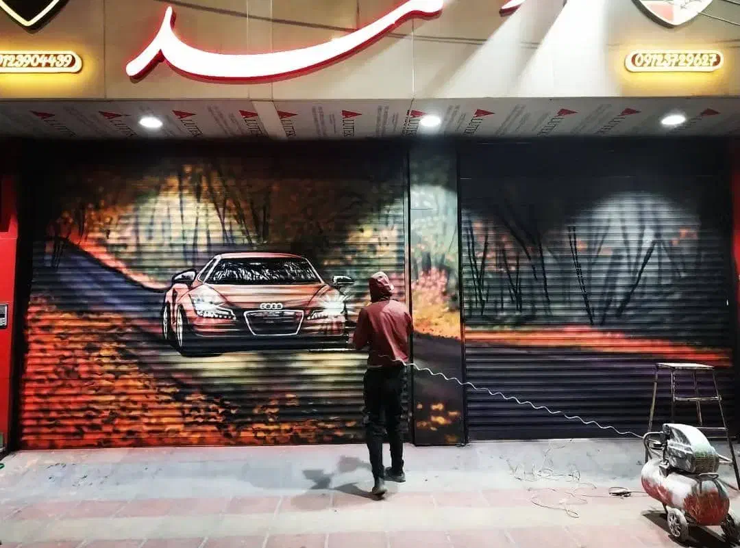 نقاشی باشگاه بدنسازی ودیوار نویسی دهیاری شهر داری|خدمات پیشه و مهارت|تهران, خزانه|دیوار