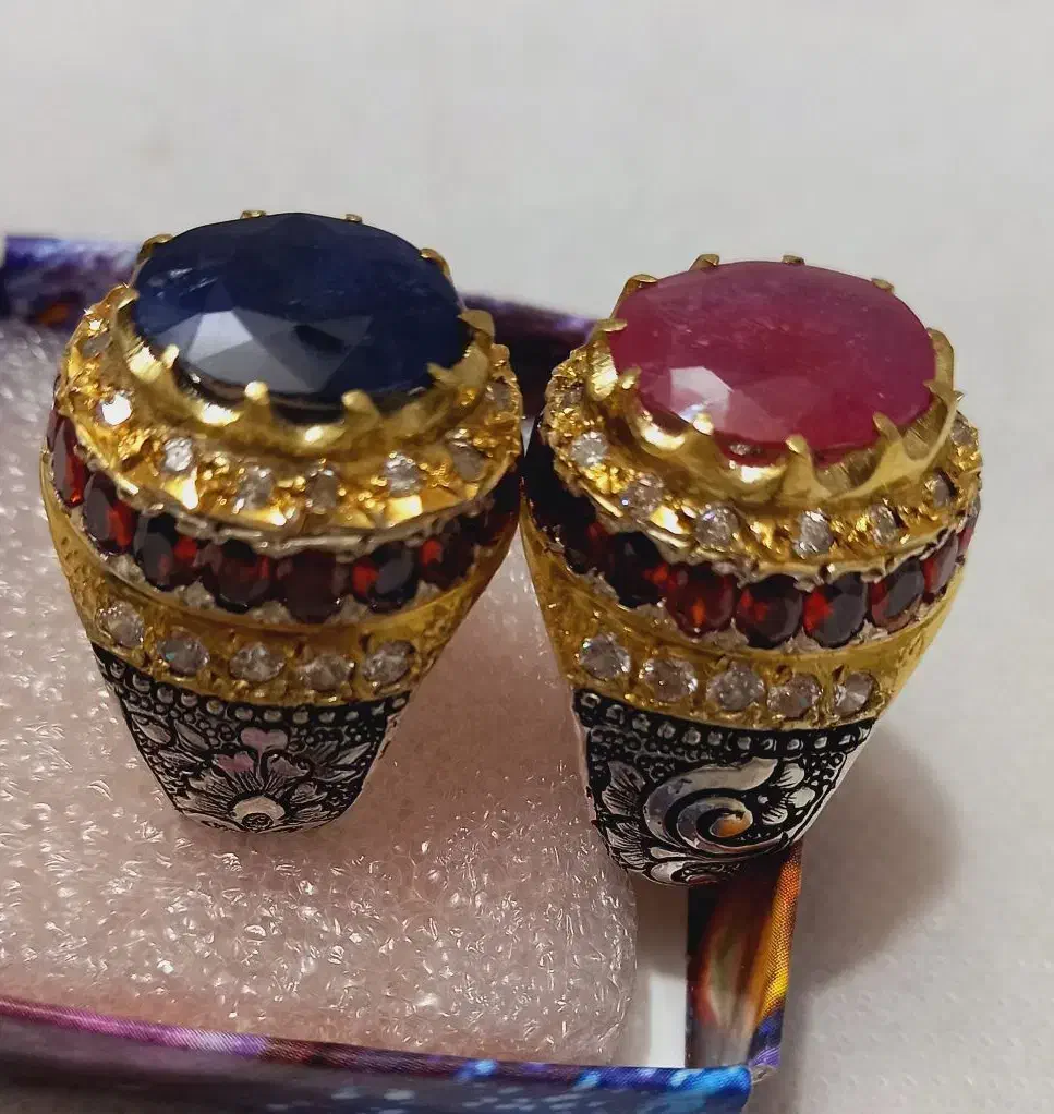 انگشتر نقره یاقوت سرخ و کبود معدنی اصل آفریقا|جواهرات|مشهد, طبرسی شمالی|دیوار