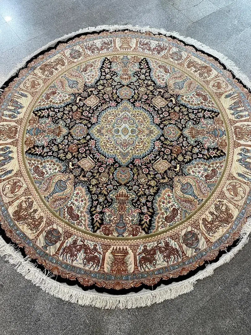 2/۵ در ۲/۵. رسول نامی گل ابریشم ۵۳رج مشکی|فرش|تبریز, |دیوار