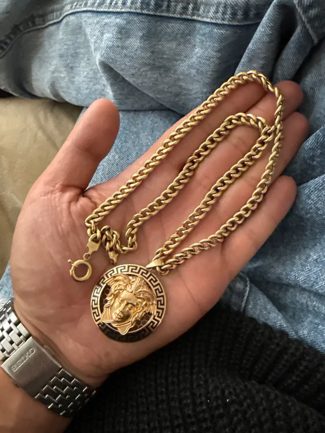 زنجیر و پلاک مدال گرندبند آویز طلا ورساچ|جواهرات|اراک, |دیوار