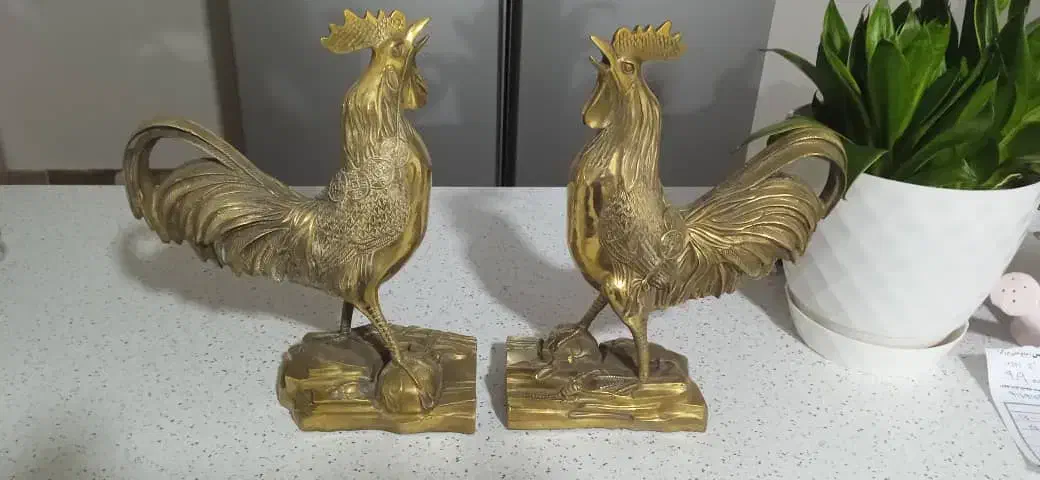 دو عدد مجسمه خروس برنزی خارجی|کلکسیون اشیاء عتیقه|تبریز, |دیوار