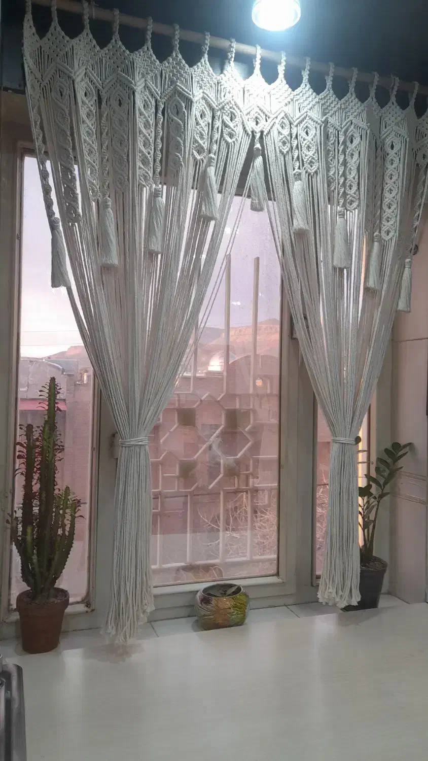 پرده مکرومه مناسب پنجره و بالای تخت|پرده، رانر، رومیزی|خرمآباد, |دیوار