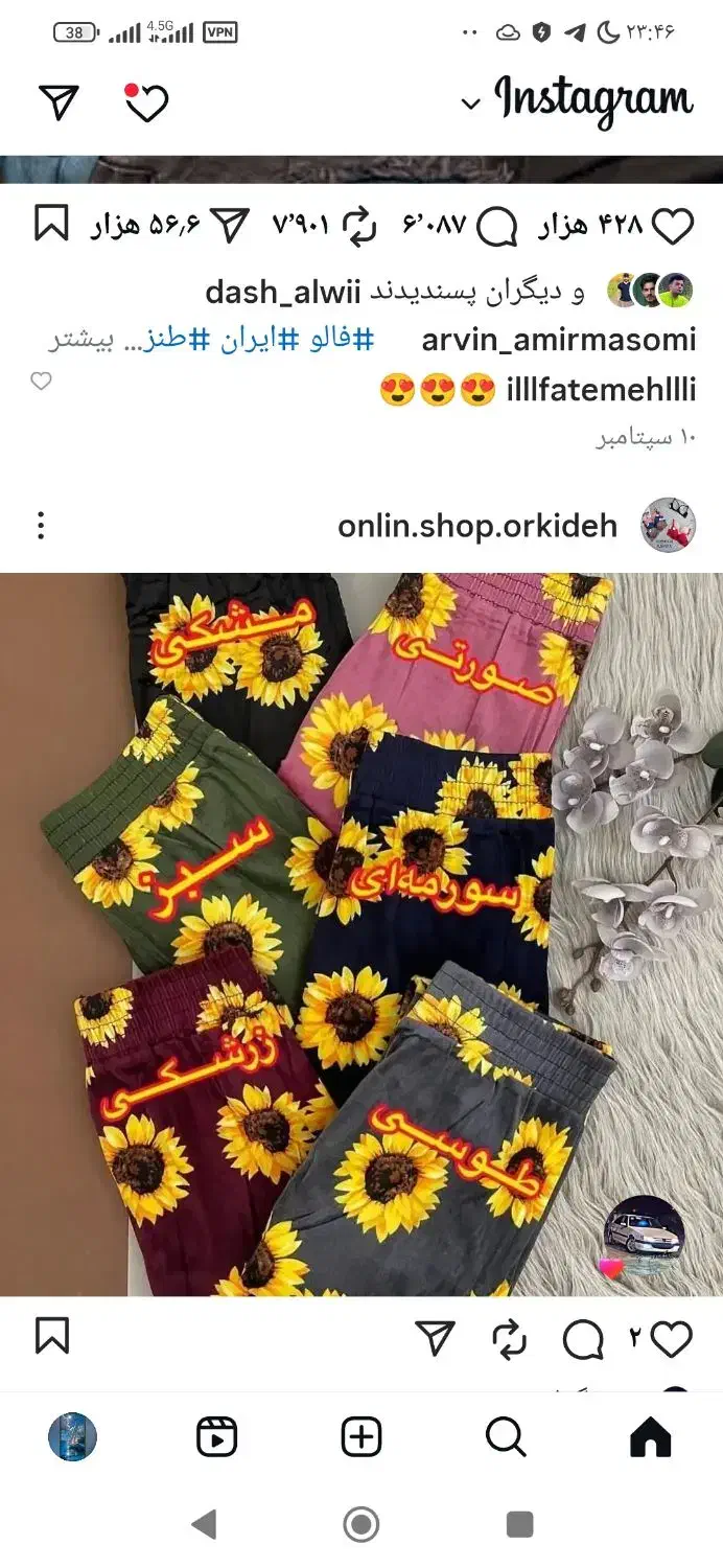 شلوار  مخمل آفتابگردان در رنک بندی|لباس|جوانرود, |دیوار