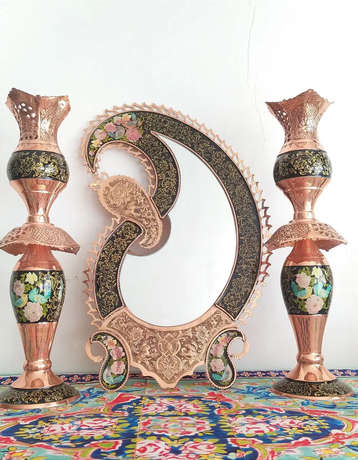 آینه و شمعدان مس و پرداز|صنایع دستی و سایر لوازم تزئینی|بندر ماهشهر, |دیوار