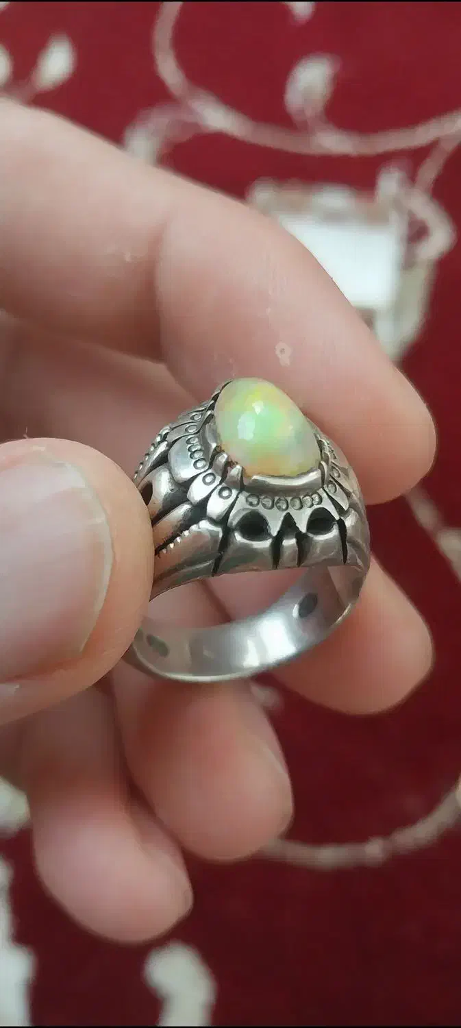 انگشتر اپال رکاب زنجان و آویز عقیق بنفش|جواهرات|آباده, |دیوار