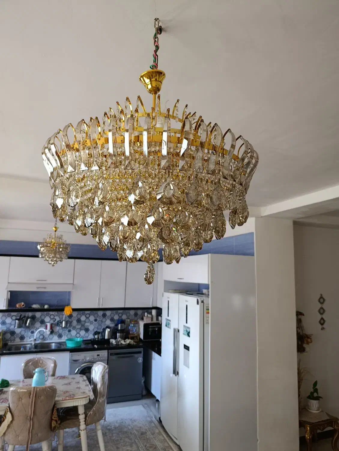 لوستر کریستال نباتی طلایی|لوستر و چراغ آویز|کرمانشاه, |دیوار