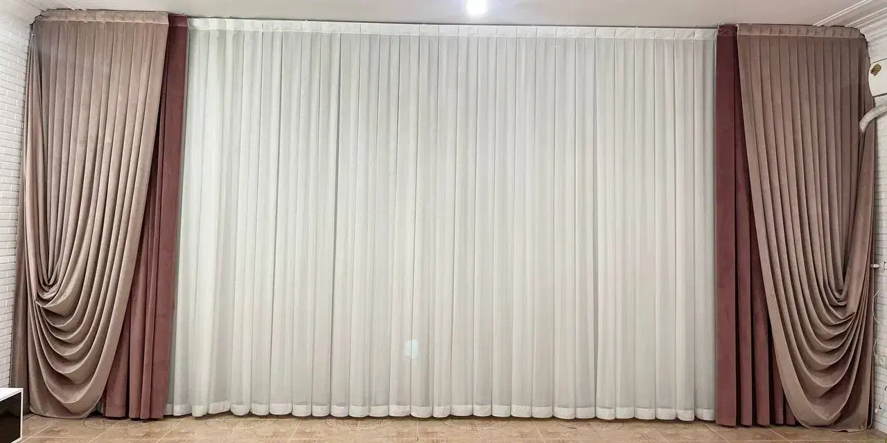 پرده حریر در حد نو با پشت پرده|پرده، رانر، رومیزی|خرمدره, |دیوار