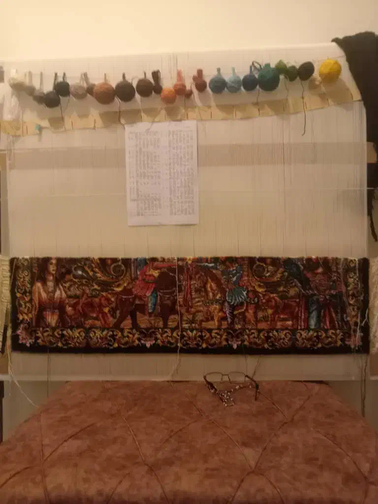 دار فرش نخ نقشه سلاطین با دار بافته شده|تابلو فرش|گرمدره, |دیوار