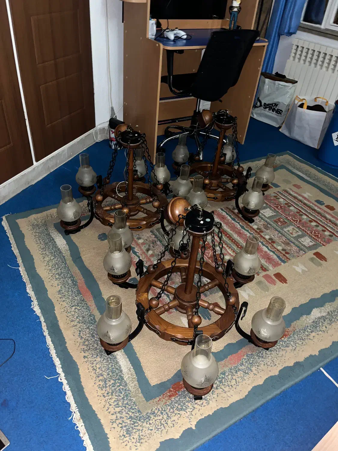 لوستر ۶ شاخه چوب و فلز|لوستر و چراغ آویز|تهران, نارمک|دیوار