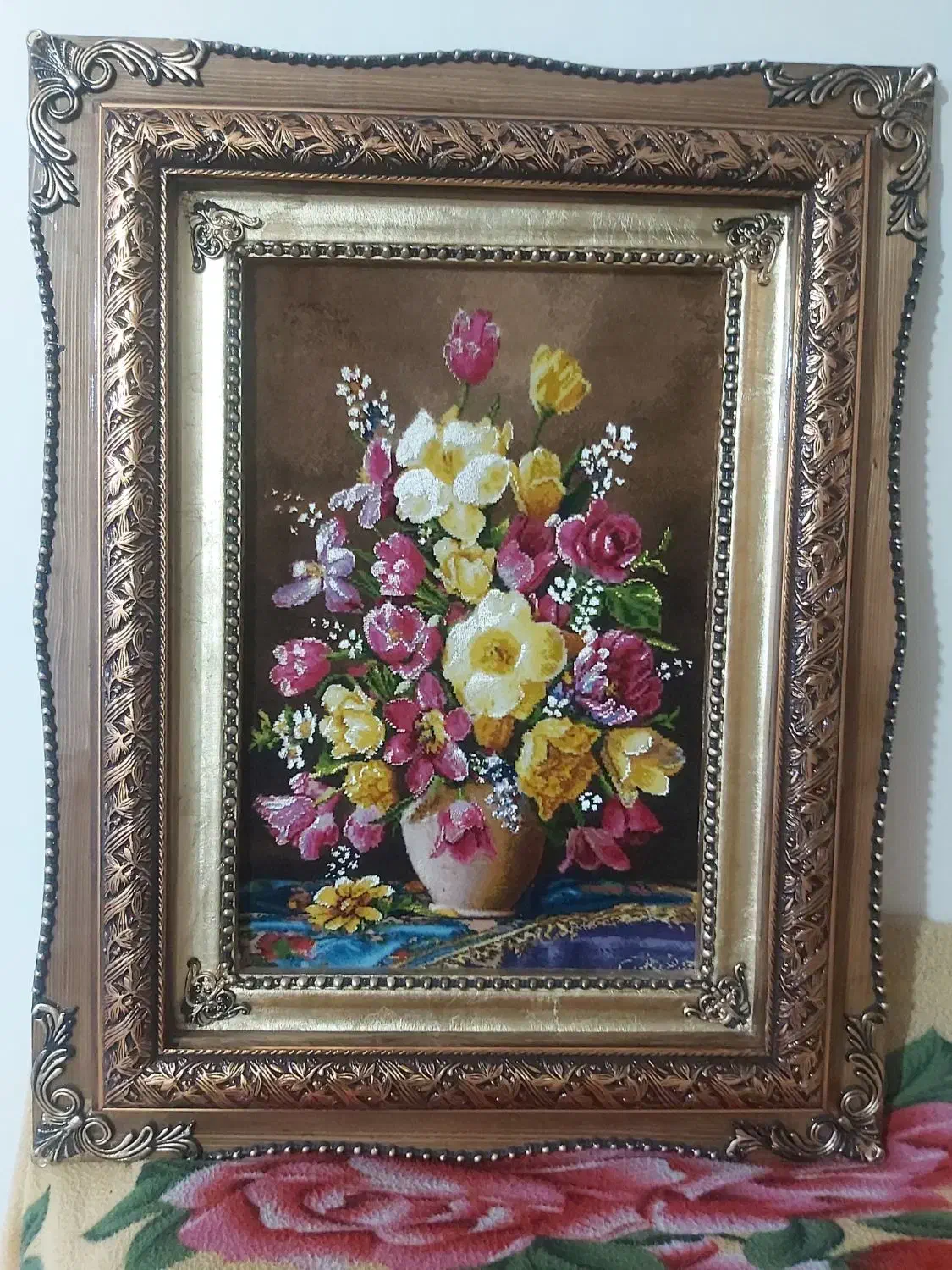 تابلو گل لاتزیو کد 12 دستبافت و ابریشم دار|تابلو فرش|تبریز, |دیوار