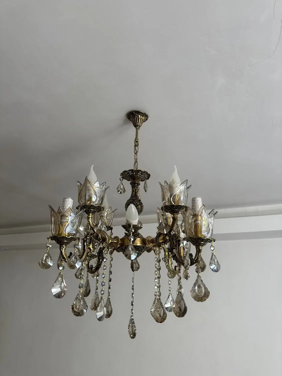 لوستر برنجی چشمه نور|لوستر و چراغ آویز|الوند, |دیوار