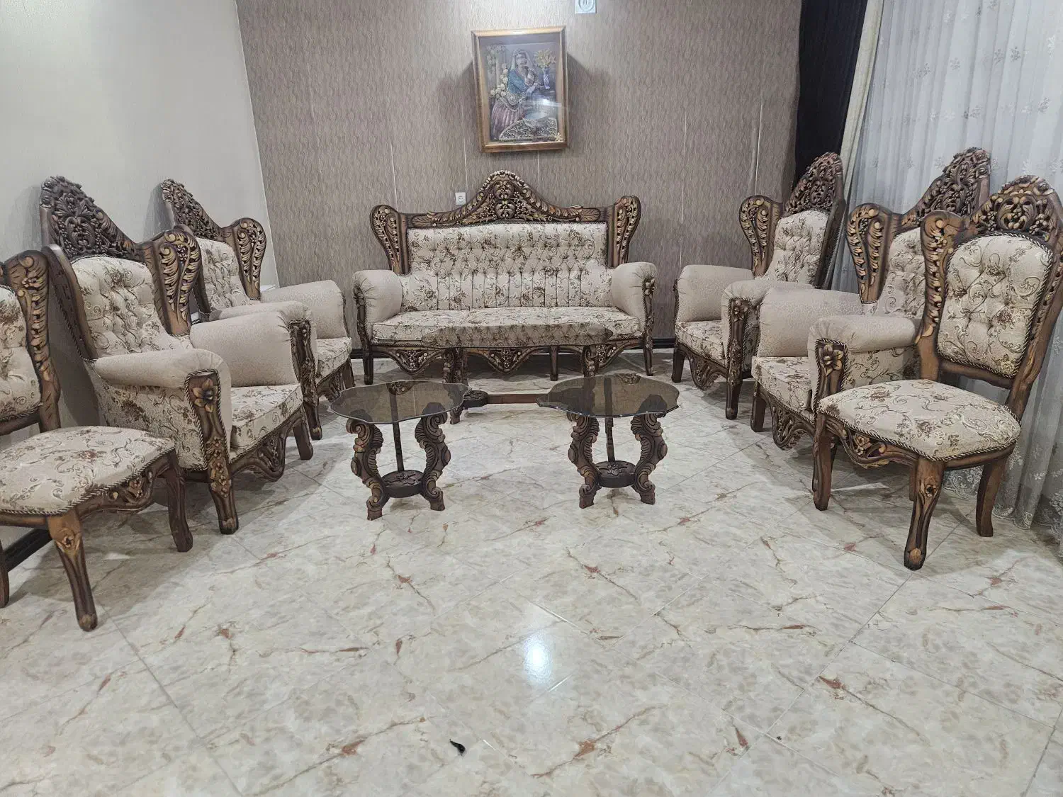 مبلمان سلطنتی ۹ نفره تمام چوب در حد|مبلمان خانگی و میز عسلی|شهرکرد, |دیوار