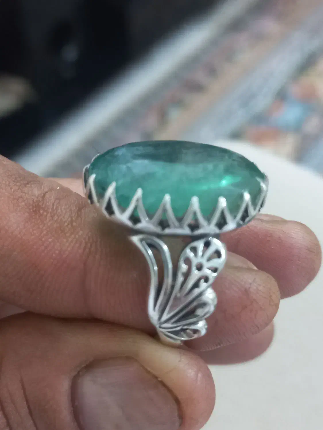 انگشتر زمرد پنجشیر افغان کهربا مصور کلکسیونی|جواهرات|تهران, دولاب|دیوار