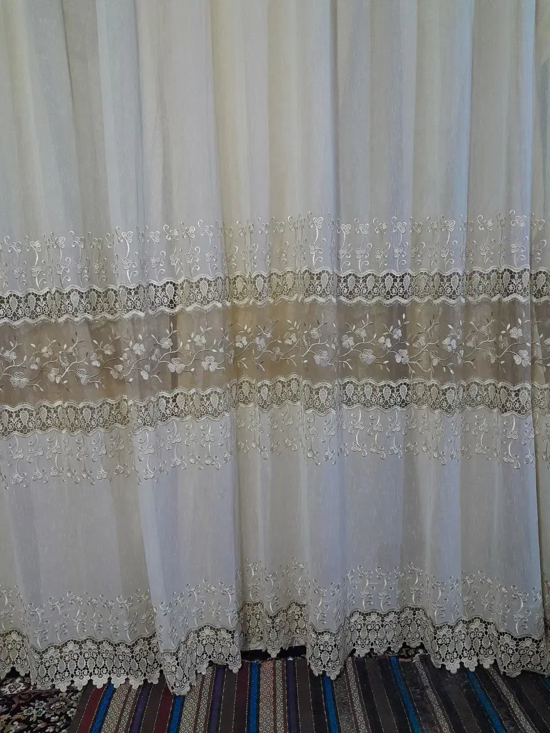 پرده کتان و شیشه ای فلت با زیر پرده|پرده، رانر، رومیزی|کرمانشاه, |دیوار