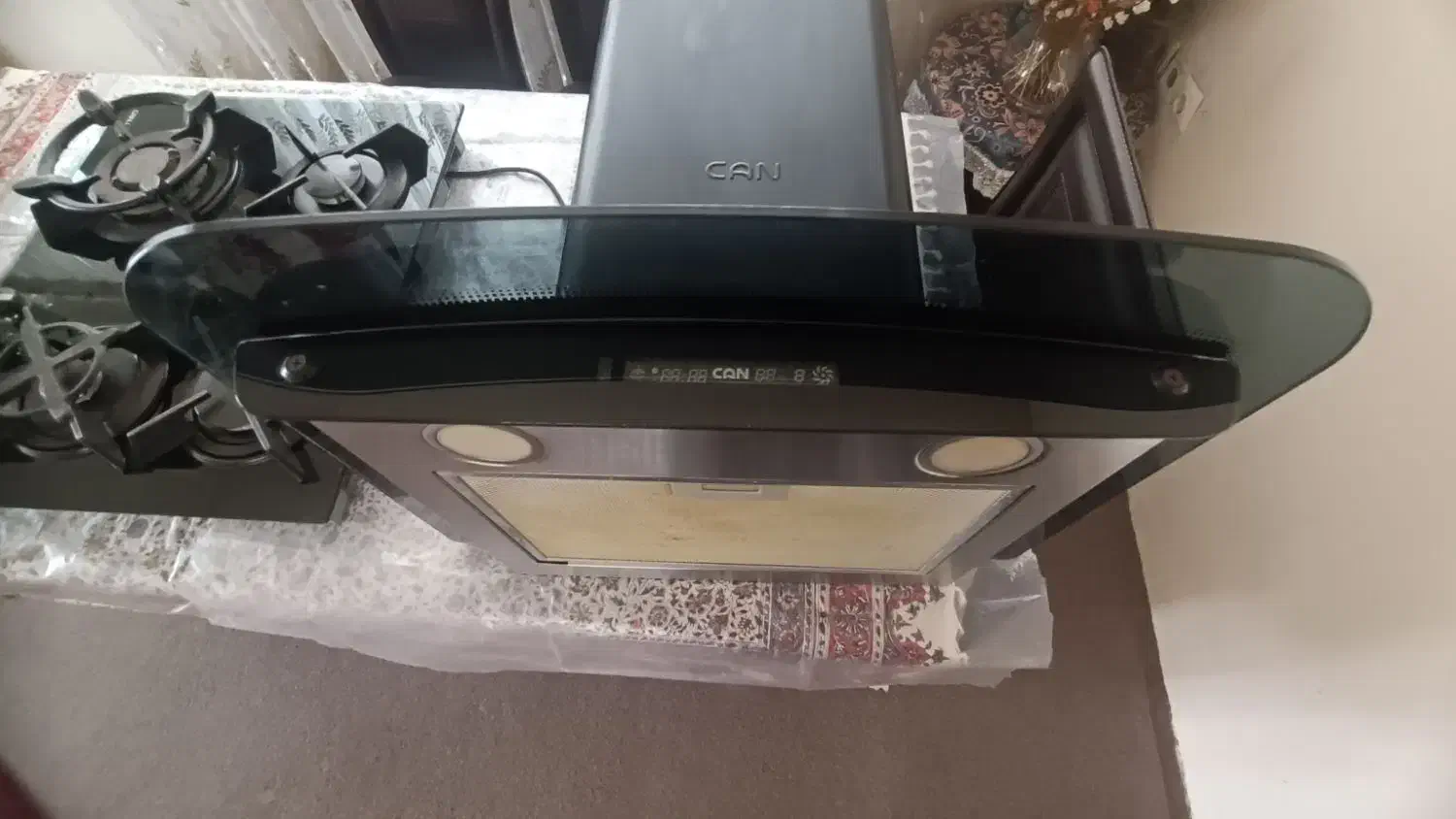 گاز رومیزی شیشهای کن ۴ شعله + هود کن توربو لمسی|اجاق گاز و لوازم برقی پختوپز|رشت, دباغیان|دیوار