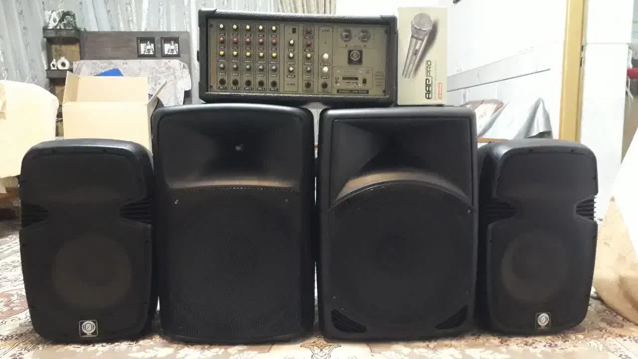 اکو پاورمیکسر+۴باند+ میکروفون همه نو سالم|سیستم صوتی خانگی|لنجان, |دیوار