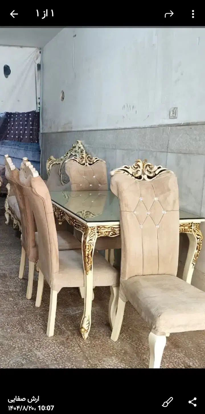 غذاخوری ۴نفره چوبی با شیشه ۸میل|میز و صندلی غذاخوری|قم, نیروگاه|دیوار