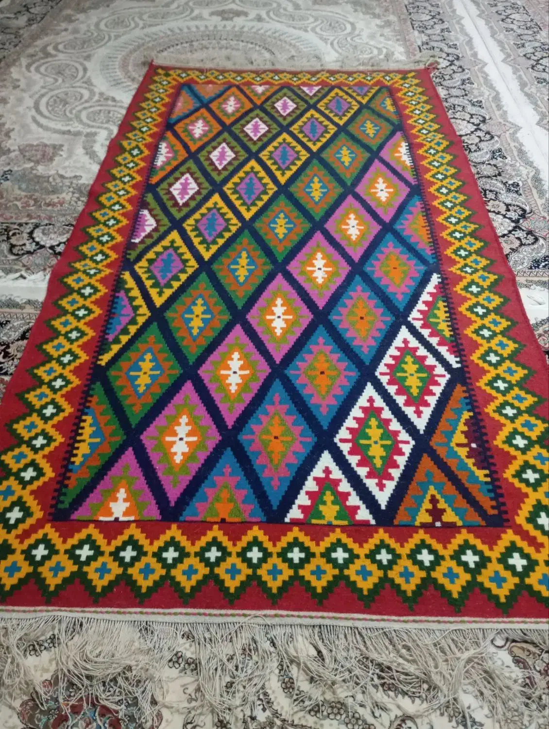 گلیم فرش دستبافت طرح یاقوت|گلیم، جاجیم، گبه|خمینی‌شهر, |دیوار