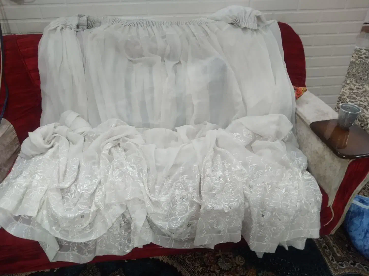 پرده حریر 4 عدد|پرده، رانر، رومیزی|سمنان, |دیوار