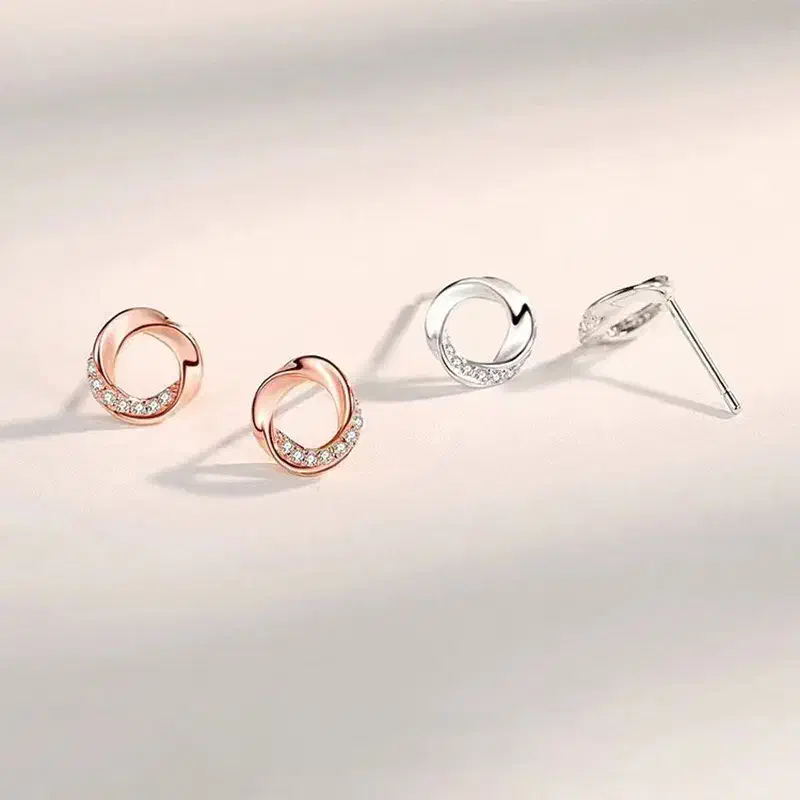 گوشواره نقره مینیمال دایره نگین دار در 2 رنگ|بدلیجات|ری, اقدسیه|دیوار