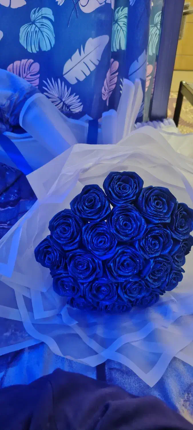 فروش دسته گل روبانی آبی رنگ شاین دار|گل مصنوعی|سنندج, |دیوار
