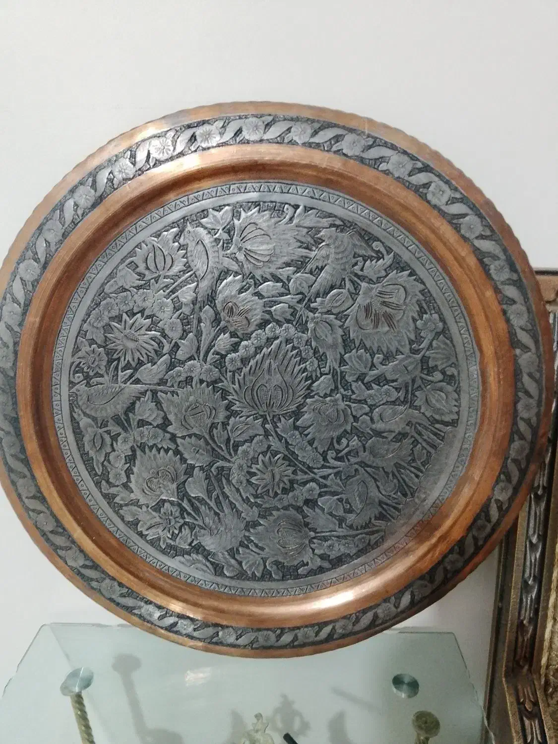 سینی مسی قدیمی 60سانتی|کلکسیون اشیاء عتیقه|بروجرد, |دیوار