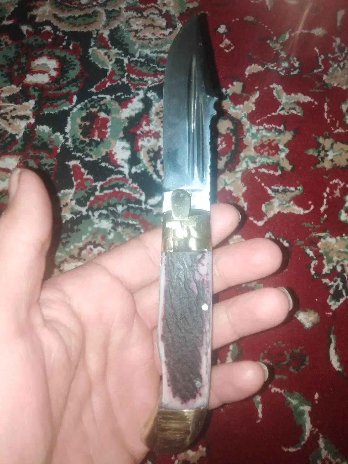 چاقو تیغه فولاد دسته شاخ ضامنپرشی نومعاوضه|کوهنوردی و کمپینگ|شهرکرد, |دیوار