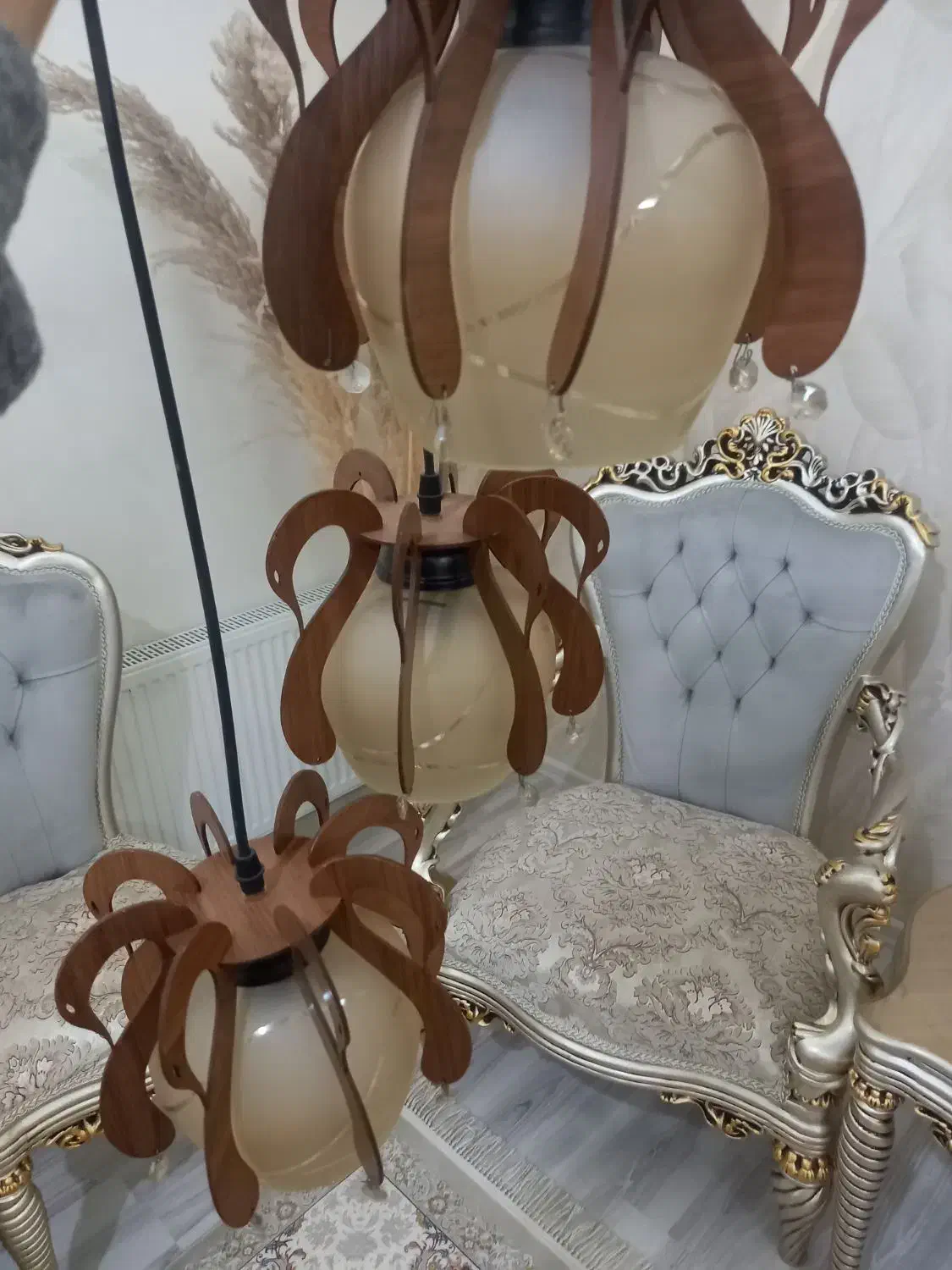 لوستر سه شاخه طرح چوبی|لوستر و چراغ آویز|اردبیل, |دیوار