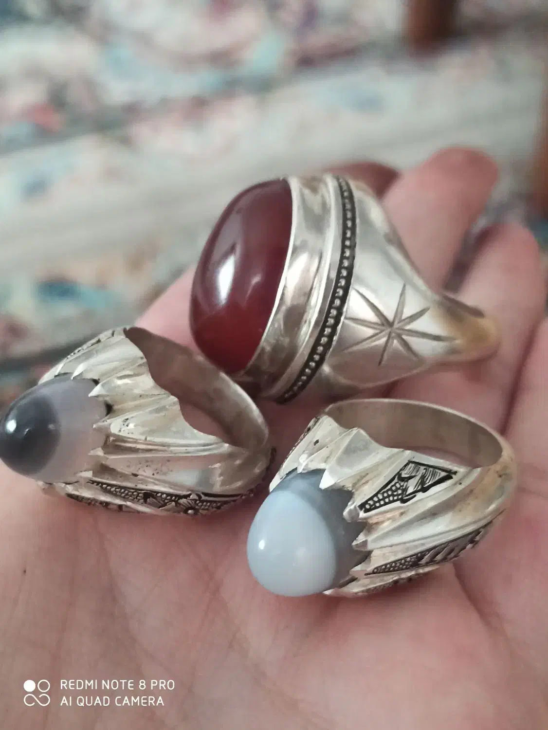 انگشتر نقره جفت با یک عدد عقیق|جواهرات|سنندج, |دیوار