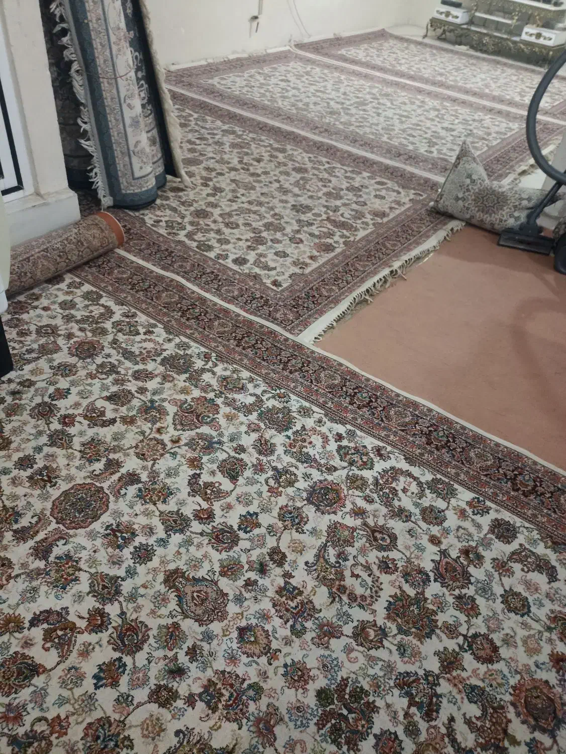 چهارتا فرش کرم 700شانه تمام نخ دونه ای 7|فرش|نورآباد, |دیوار