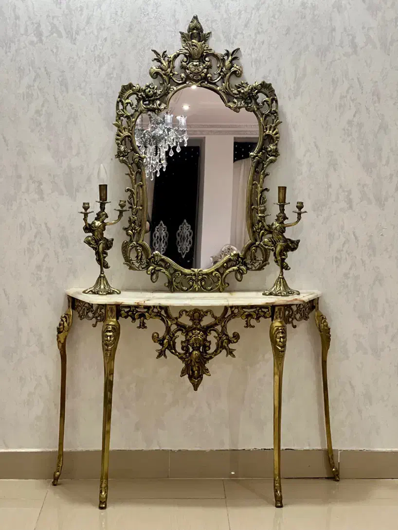 آینه کنسول و شمعدان برنز|بوفه، ویترین، کنسول|ارومیه, |دیوار