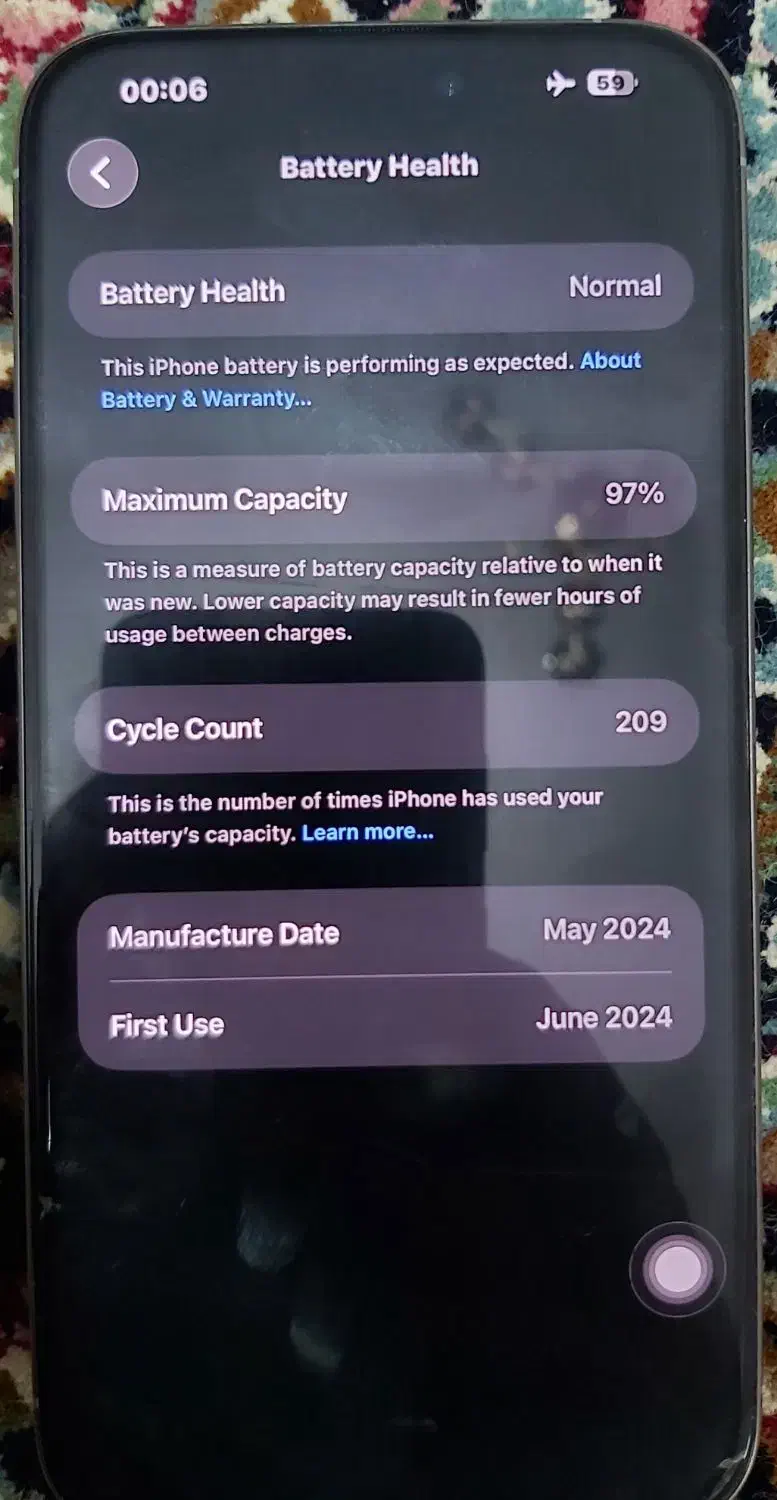ایفون ۱۵ پرومکس ۲۵۶ سری m zaa باطری ۹۷|موبایل|کرمان, |دیوار