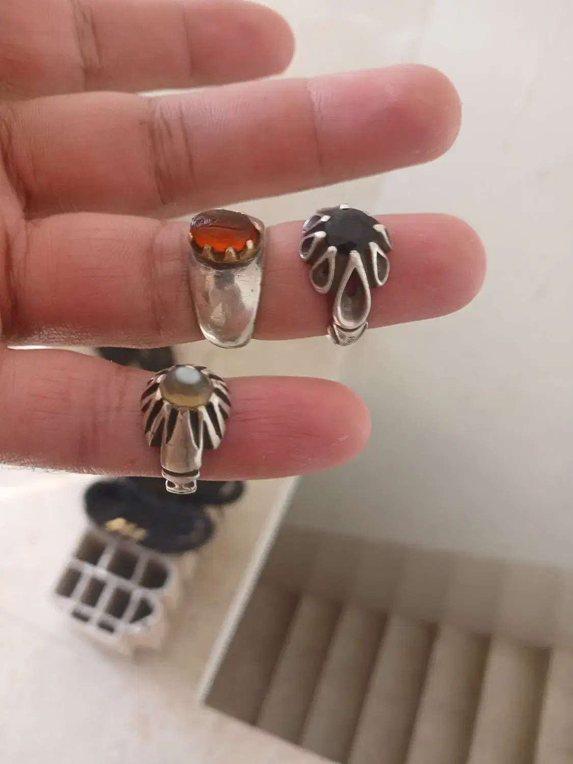 سه انگشتر نقره عقیق ضابتی ویاقوت معدنی و بابا قوری|جواهرات|یزد, |دیوار