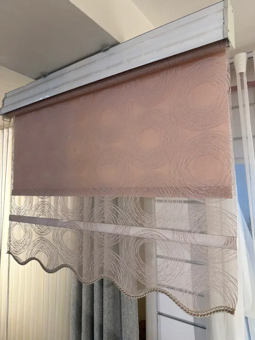 پرده دو مکانیزم صورتی طرح دایره دایره|پرده، رانر، رومیزی|ساری, |دیوار