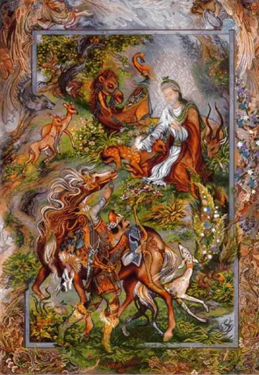 تابلوفرش ضامن آهو چله ابریشم|تابلو فرش|الیگودرز, |دیوار