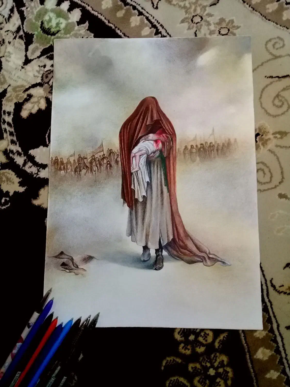 نقاشی سیاه قلم چهره و رنگی|تابلو، نقاشی، عکس|اصفهان, قائمیه|دیوار