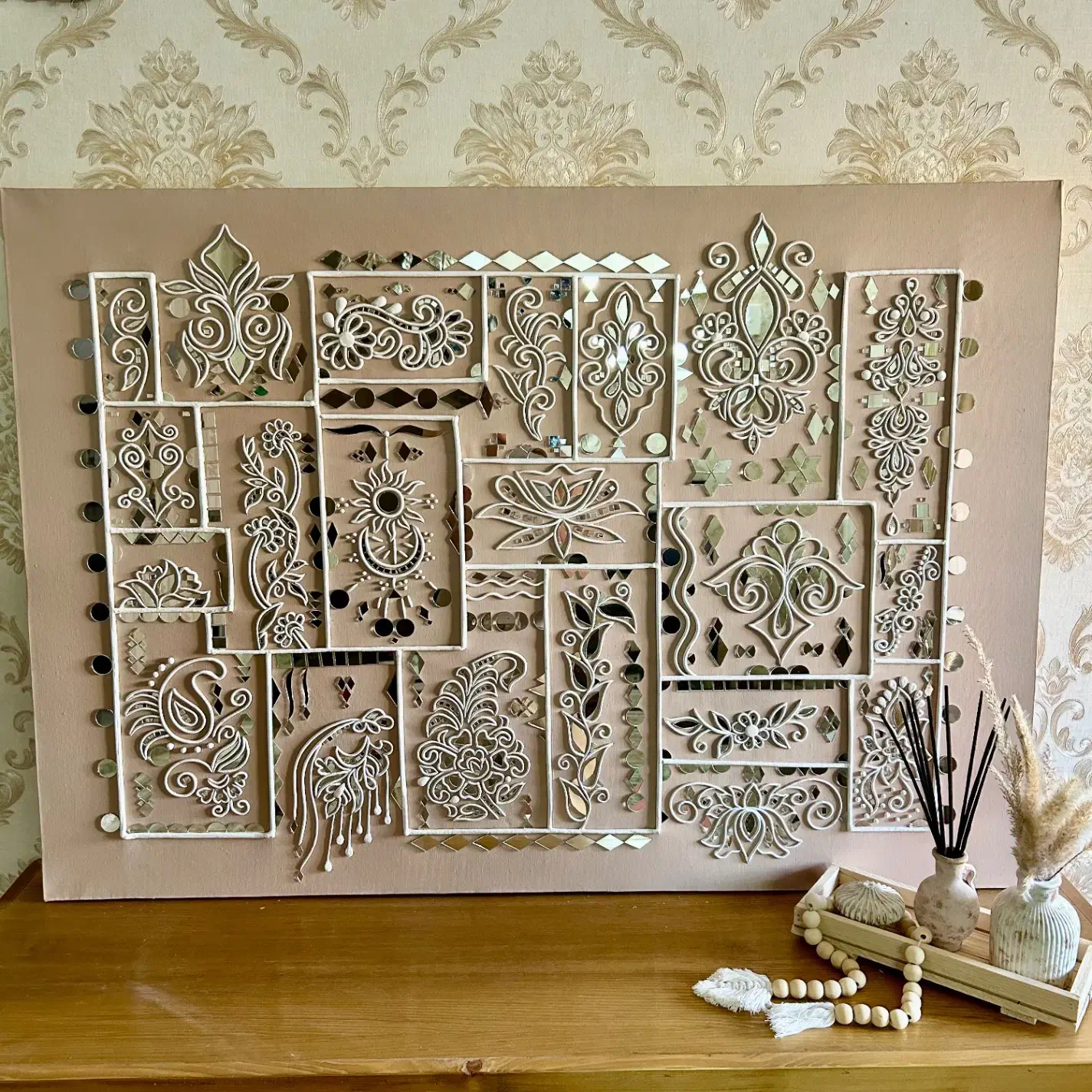 تابلو آینه ای تماما کار دست|تابلو، نقاشی، عکس|یزد, |دیوار