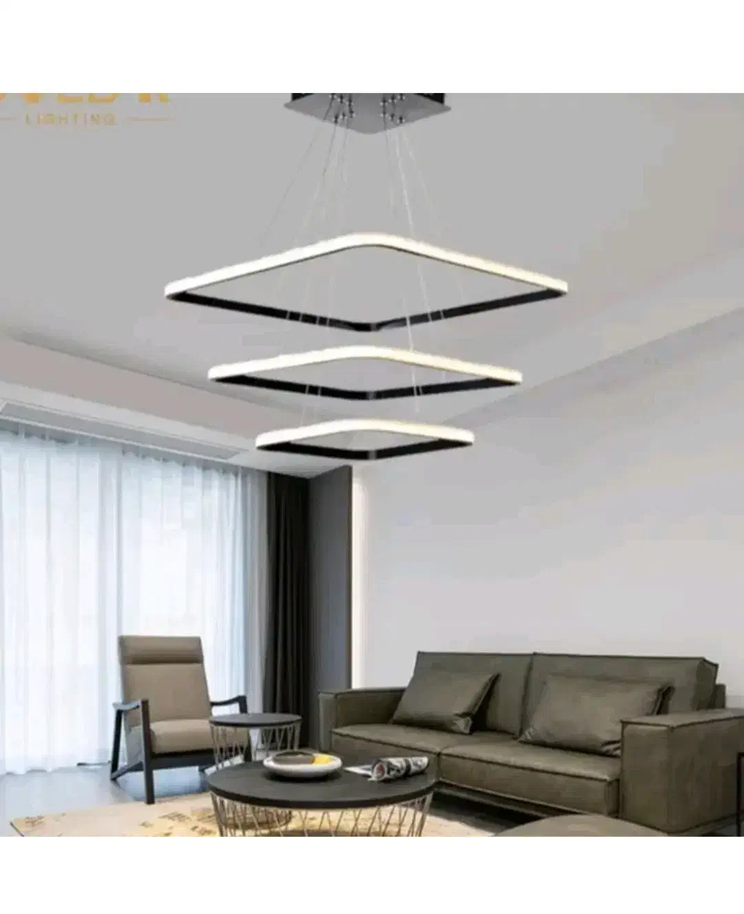 لوستر سه حلقه مربع|لوستر و چراغ آویز|آمل, |دیوار