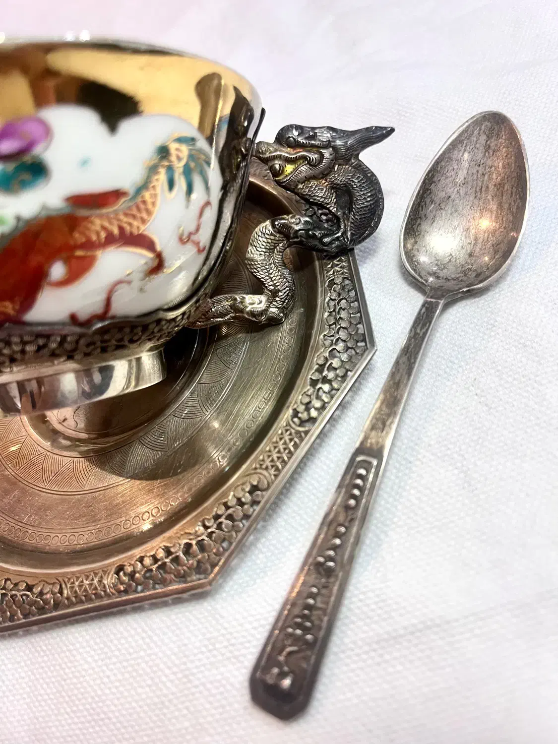 فنجان نعلبکی قاشق نقره|کلکسیون اشیاء عتیقه|قائمشهر, |دیوار